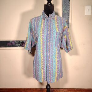 VTG Vibrant Abstract Pattern Short Sleeve Mens Button Down Shirt/T469